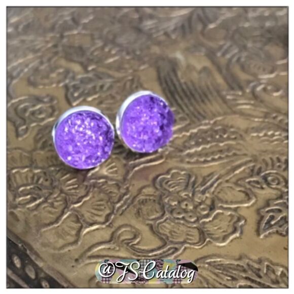 Lavender Chunky Druzy on Stainless Steel Post Studs Earrings - Picture 1 of 5